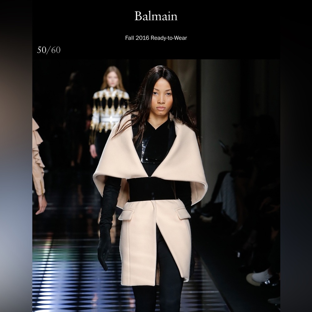 Authentic Balmain runway wool cashmere salmon pink dress  cape coat XS 40